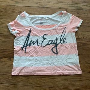 American Eagle pink striped crop tee